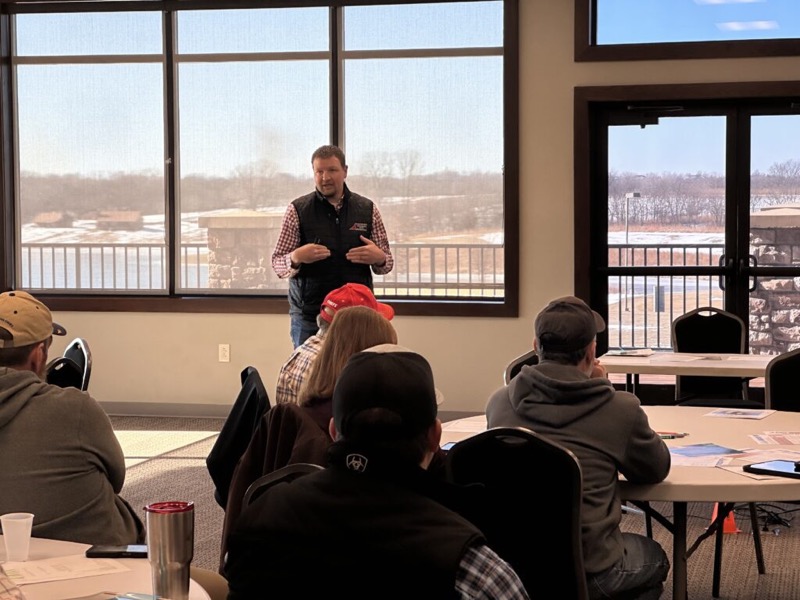 Cory Robinson presenting at a grower meeting