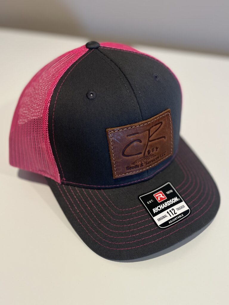 A CR Seeds & Services leather patch trucker hat