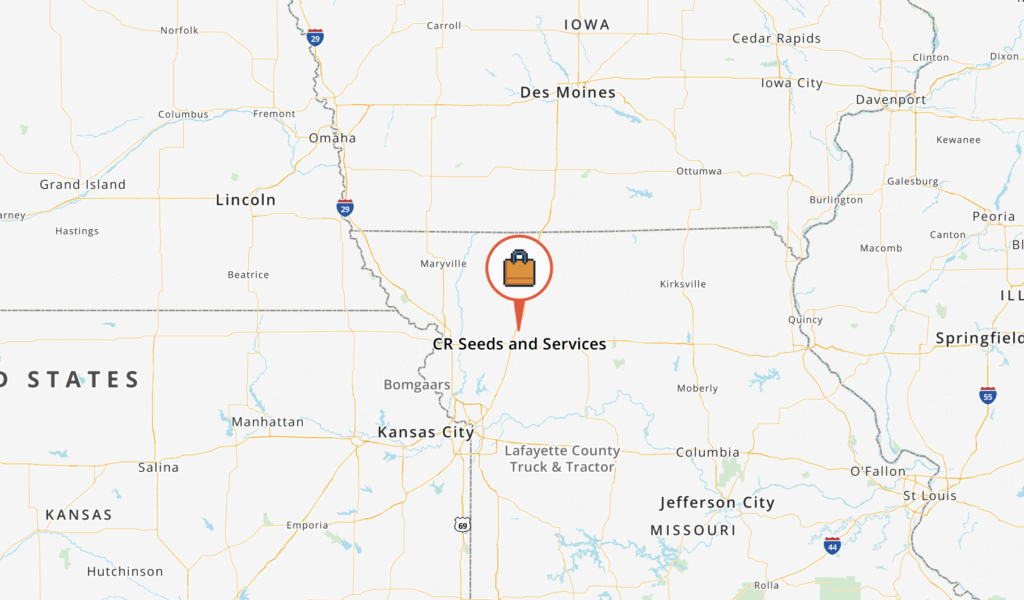 Map showing CR Seeds and Services near Winston, Missouri
