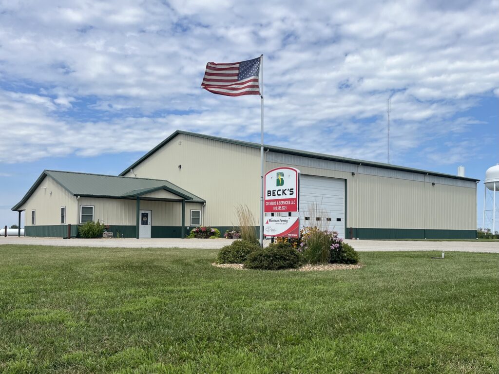 The CR Seeds & Services warehouse and Beck’s sign in Winston, MO