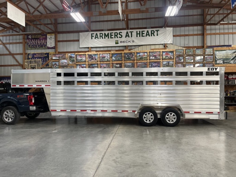 A livestock trailer in the CR Seeds & Services warehouse